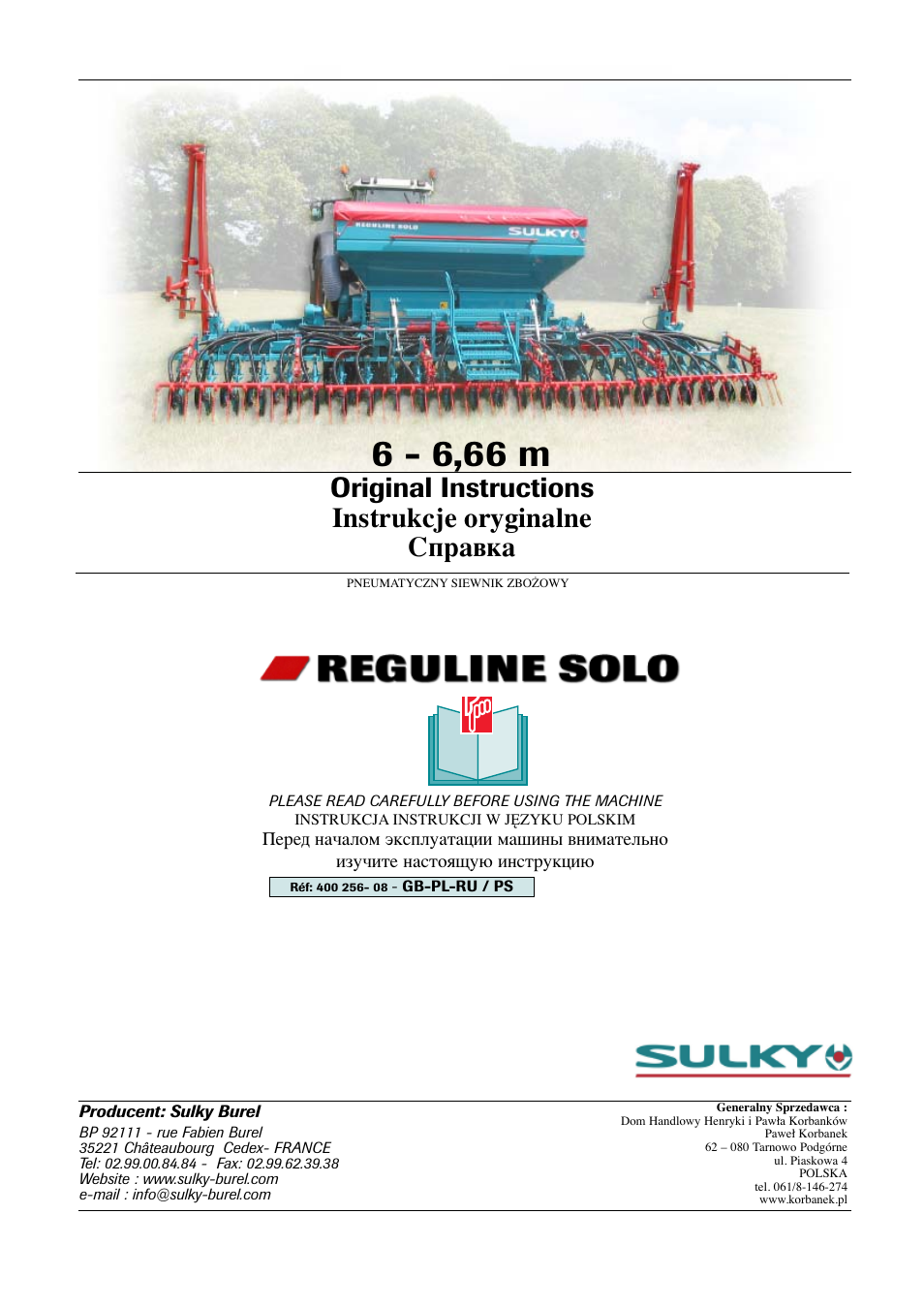 Sulky Reguline Solo User Manual | 113 pages