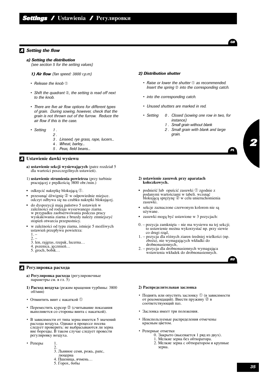 Ssettings / ustawienia / регулировки | Sulky Reguline Solo User Manual | Page 37 / 113