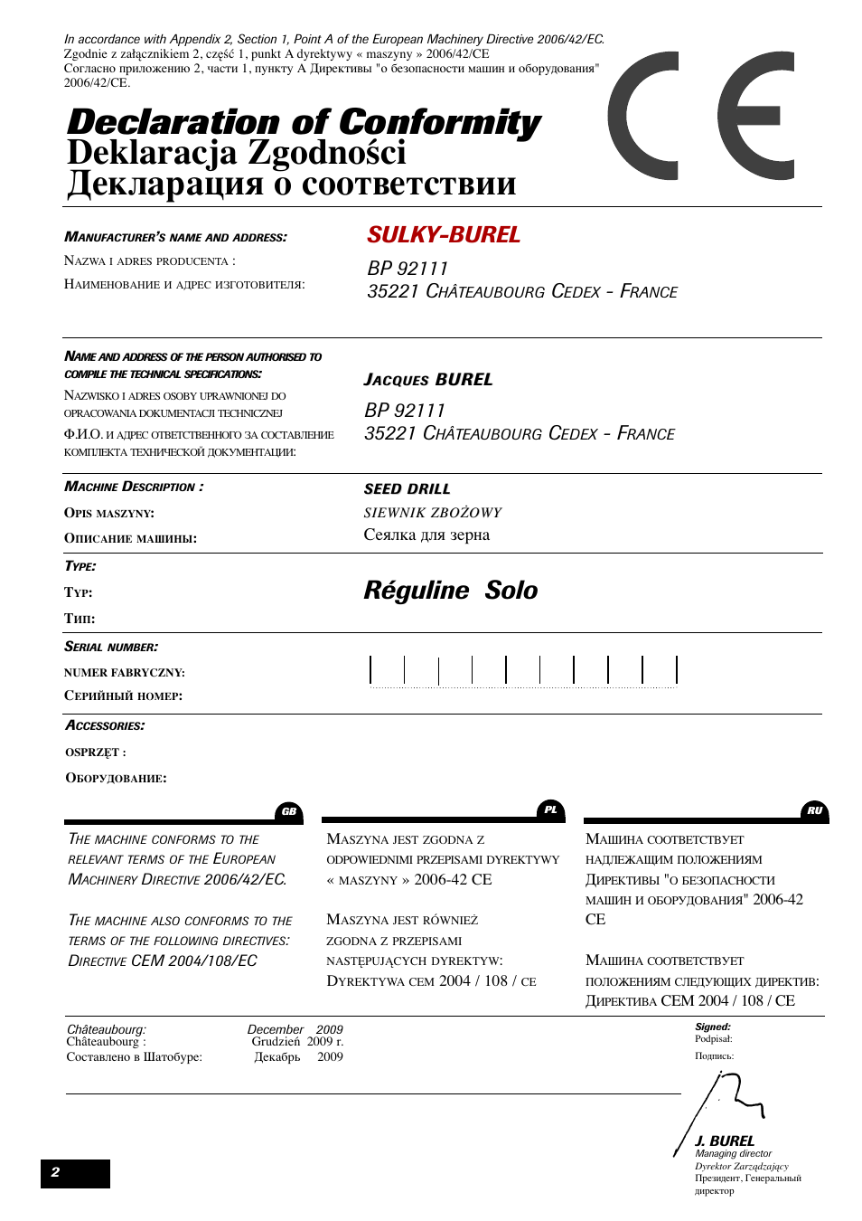 Réguline solo, Sulky-burel | Sulky Reguline Solo User Manual | Page 4 / 113