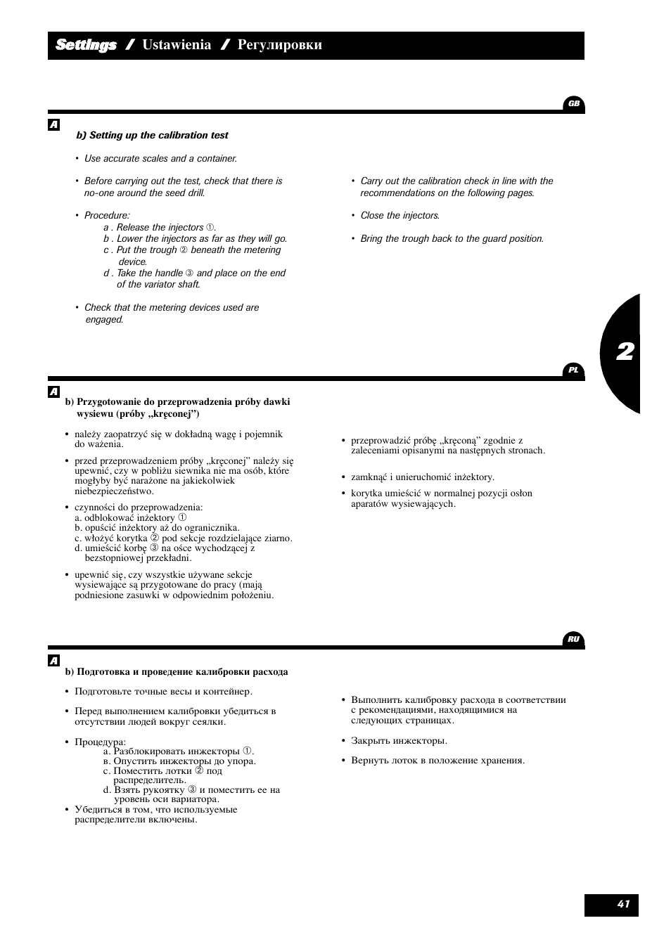 Ssettings / ustawienia / регулировки | Sulky Reguline Solo User Manual | Page 43 / 113