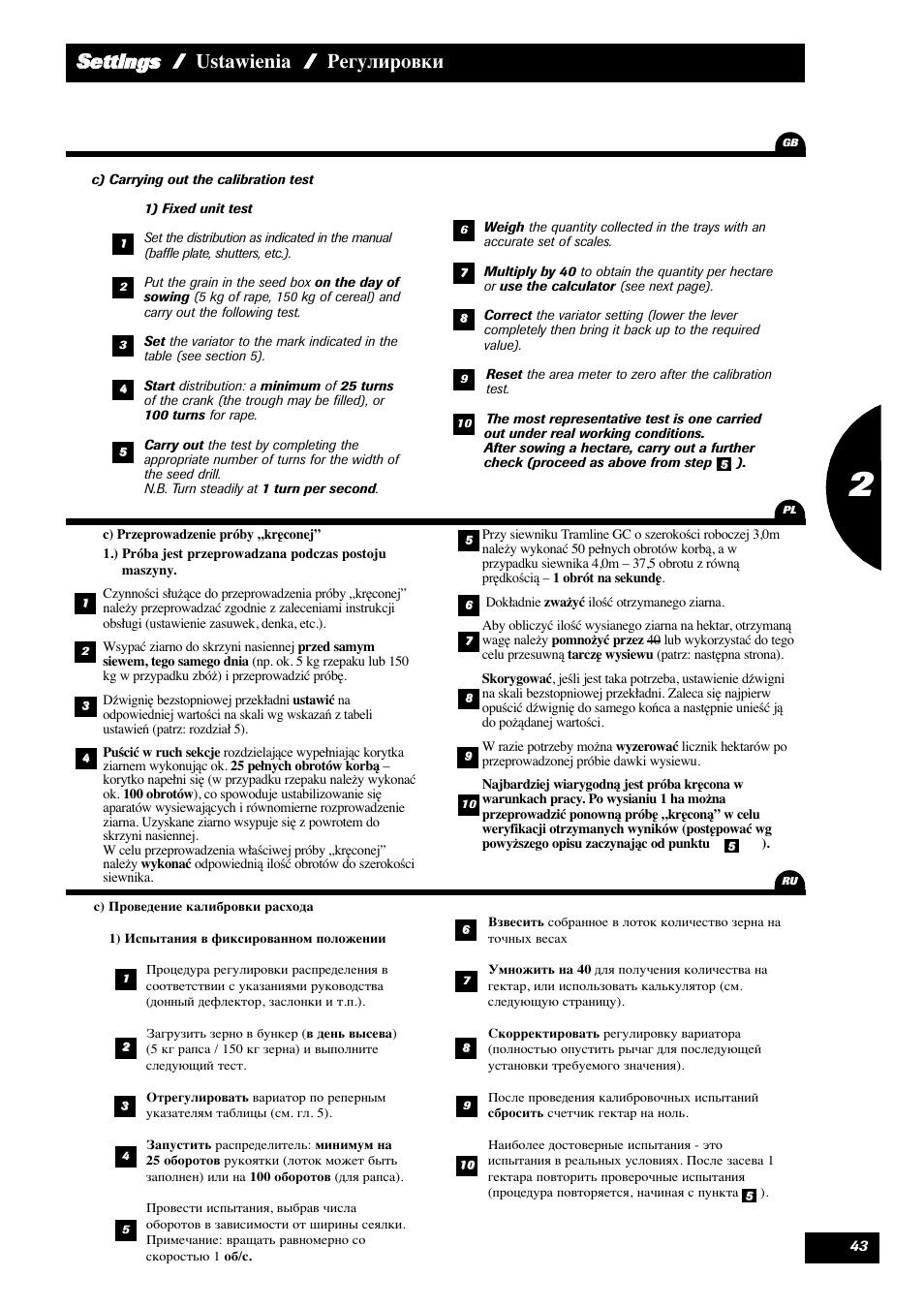 Ssettings / ustawienia / регулировки | Sulky Reguline Solo User Manual | Page 45 / 113