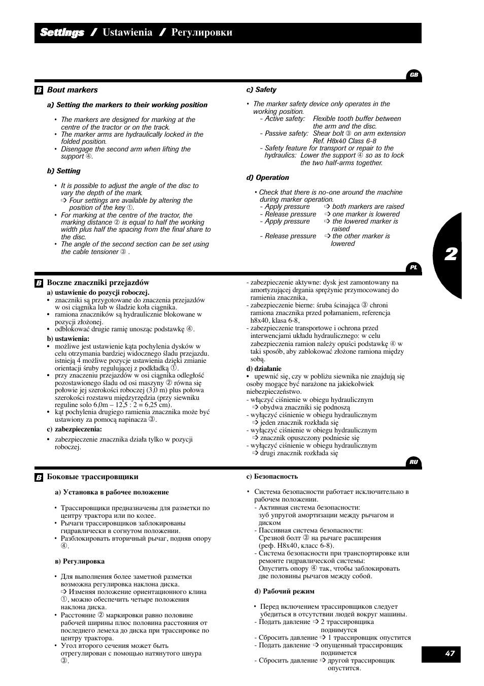 Ssettings / ustawienia / регулировки | Sulky Reguline Solo User Manual | Page 49 / 113