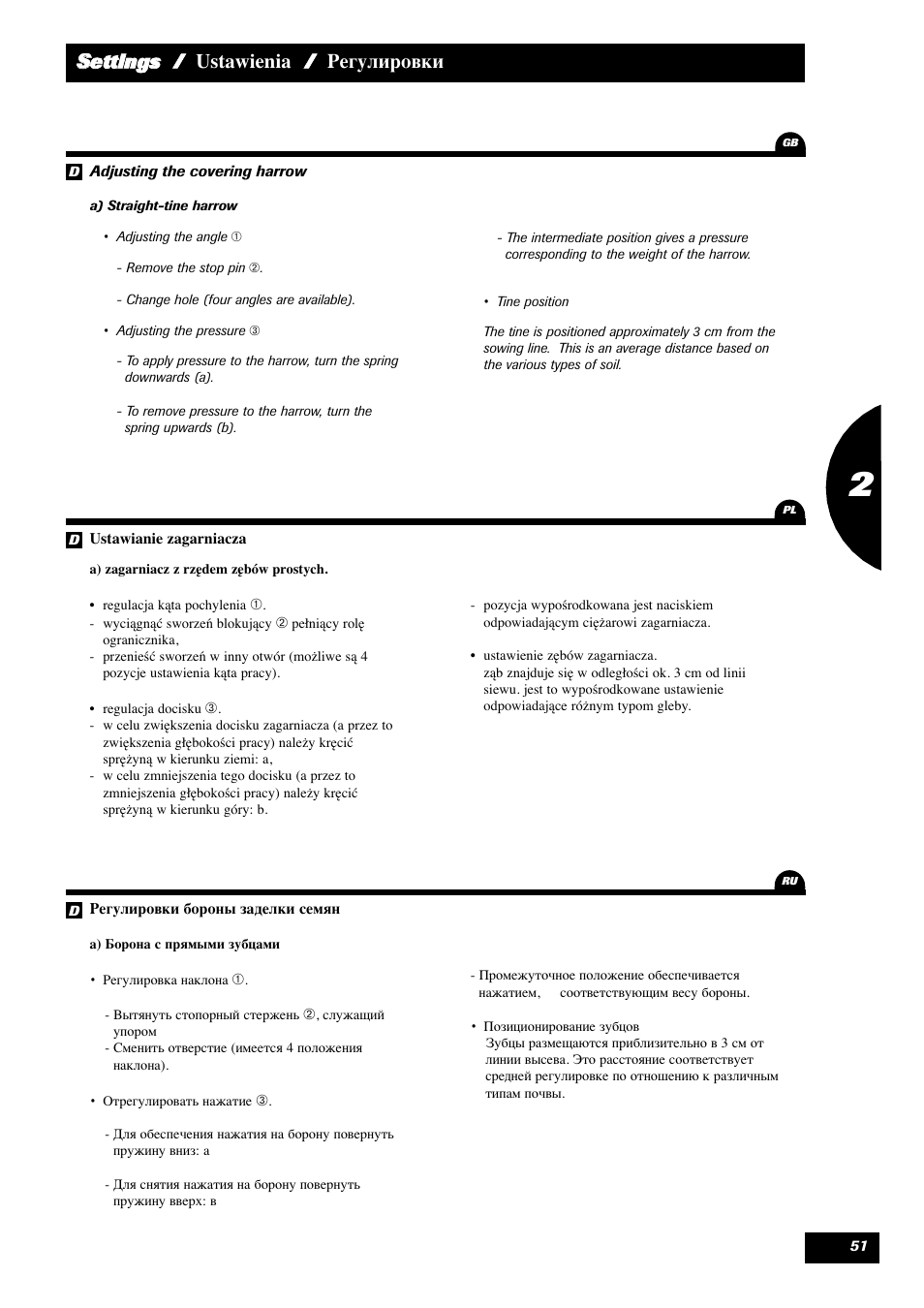 Ssettings / ustawienia / регулировки | Sulky Reguline Solo User Manual | Page 53 / 113