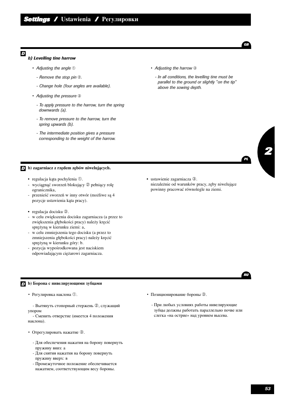 Ssettings / ustawienia / регулировки | Sulky Reguline Solo User Manual | Page 55 / 113