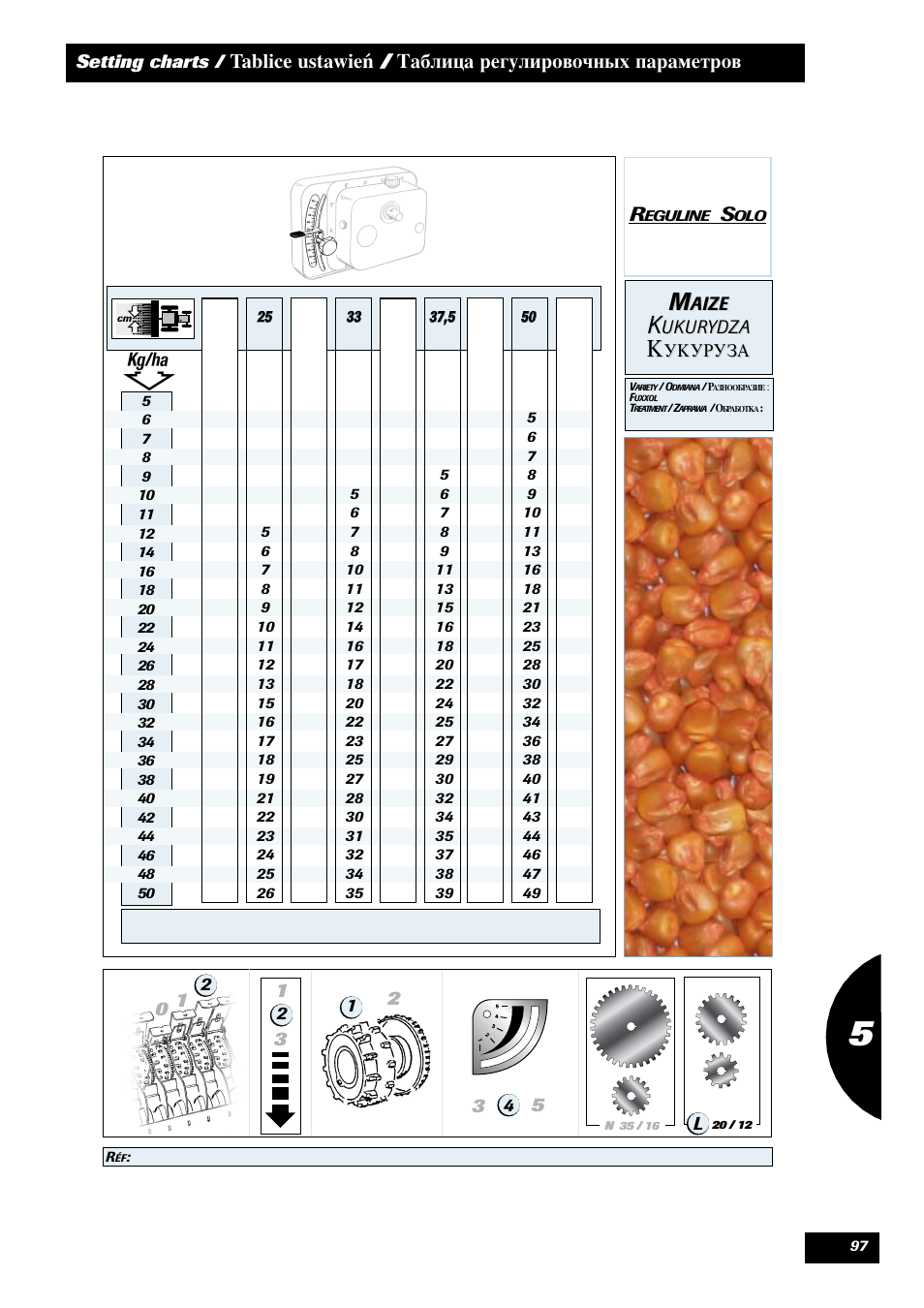 Aize, Ukurydza, Setting charts | Sulky Reguline Solo User Manual | Page 99 / 113