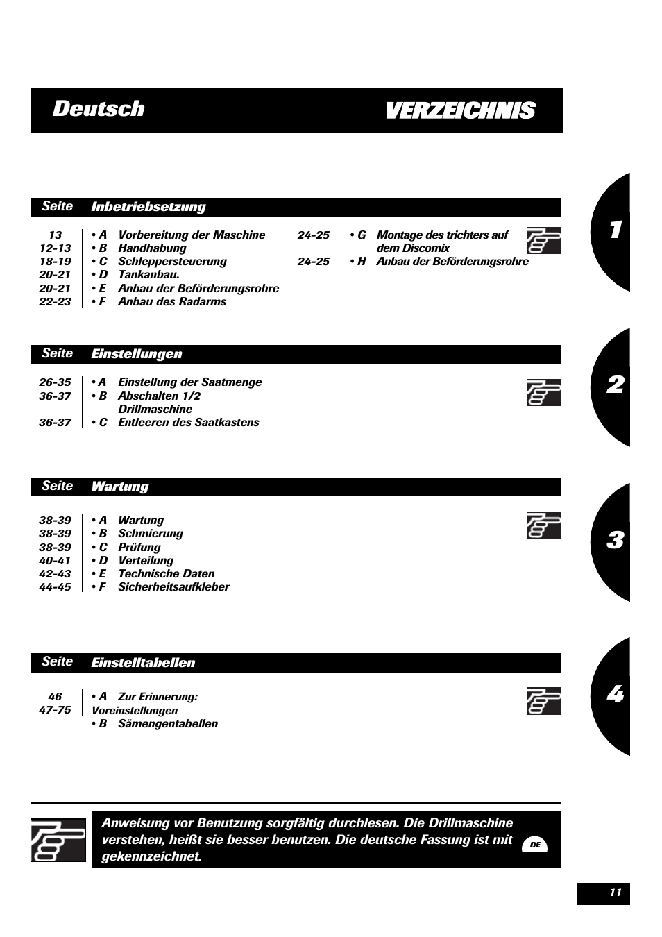 Verzeichnis deutsch | Sulky Kit Tramline SE User Manual | Page 13 / 77