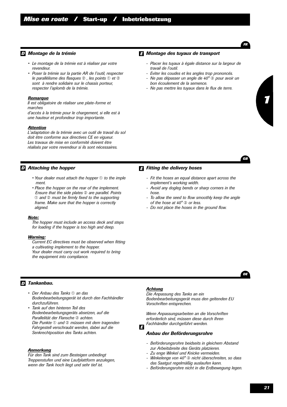 Mise en route, Start-up, Inbetriebsetzung | Sulky Kit Tramline SE User Manual | Page 23 / 77