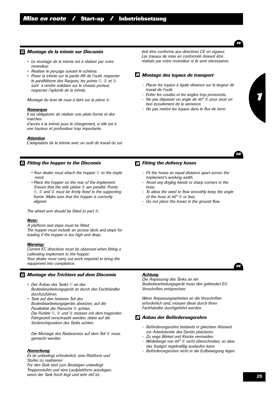 Mise en route, Start-up, Inbetriebsetzung | Sulky Kit Tramline SE User Manual | Page 27 / 77