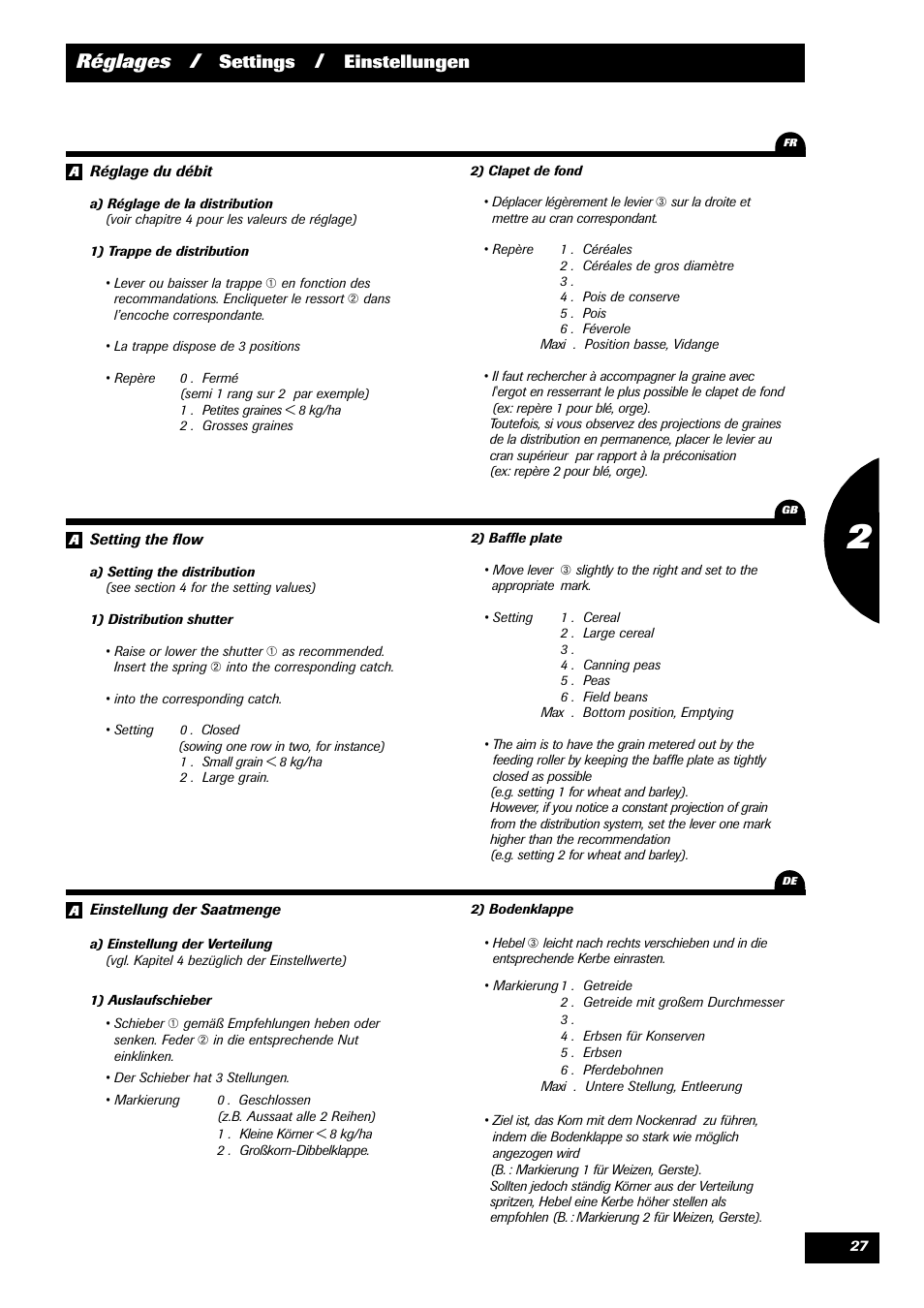 Réglages, Settings, Einstellungen | Sulky Kit Tramline SE User Manual | Page 29 / 77