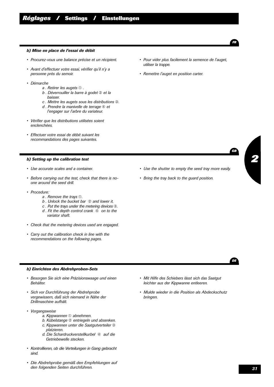 Réglages, Settings, Einstellungen | Sulky Kit Tramline SE User Manual | Page 33 / 77