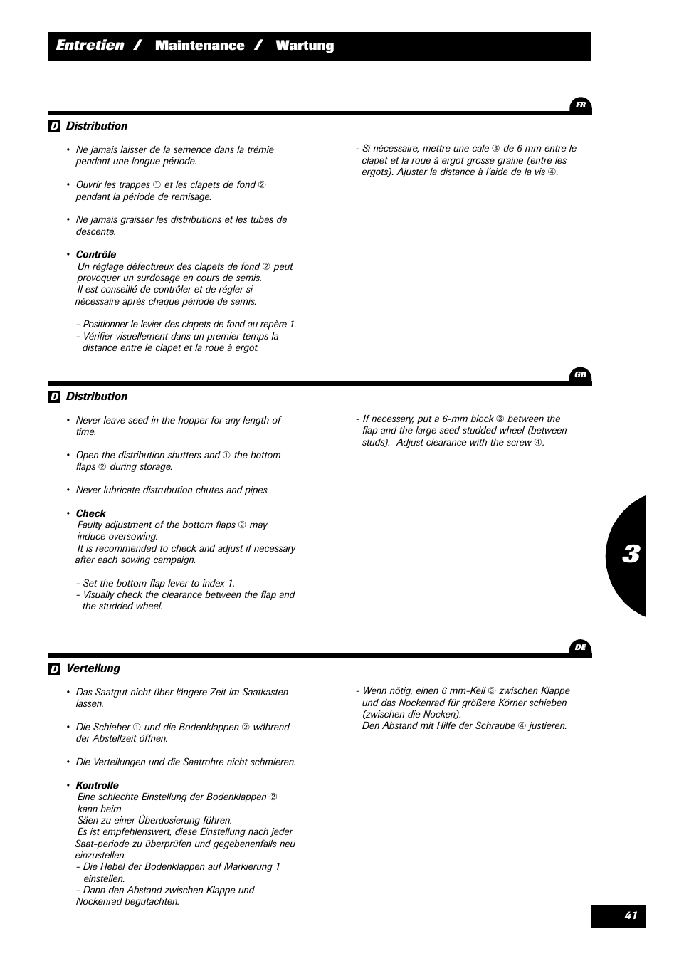 Entretien, Maintenance, Wartung | Sulky Kit Tramline SE User Manual | Page 43 / 77
