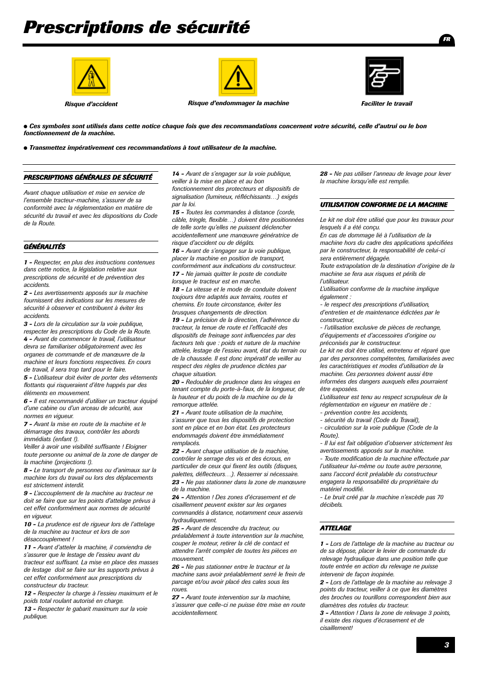 Prescriptions de sécurité | Sulky Kit Tramline SE User Manual | Page 5 / 77