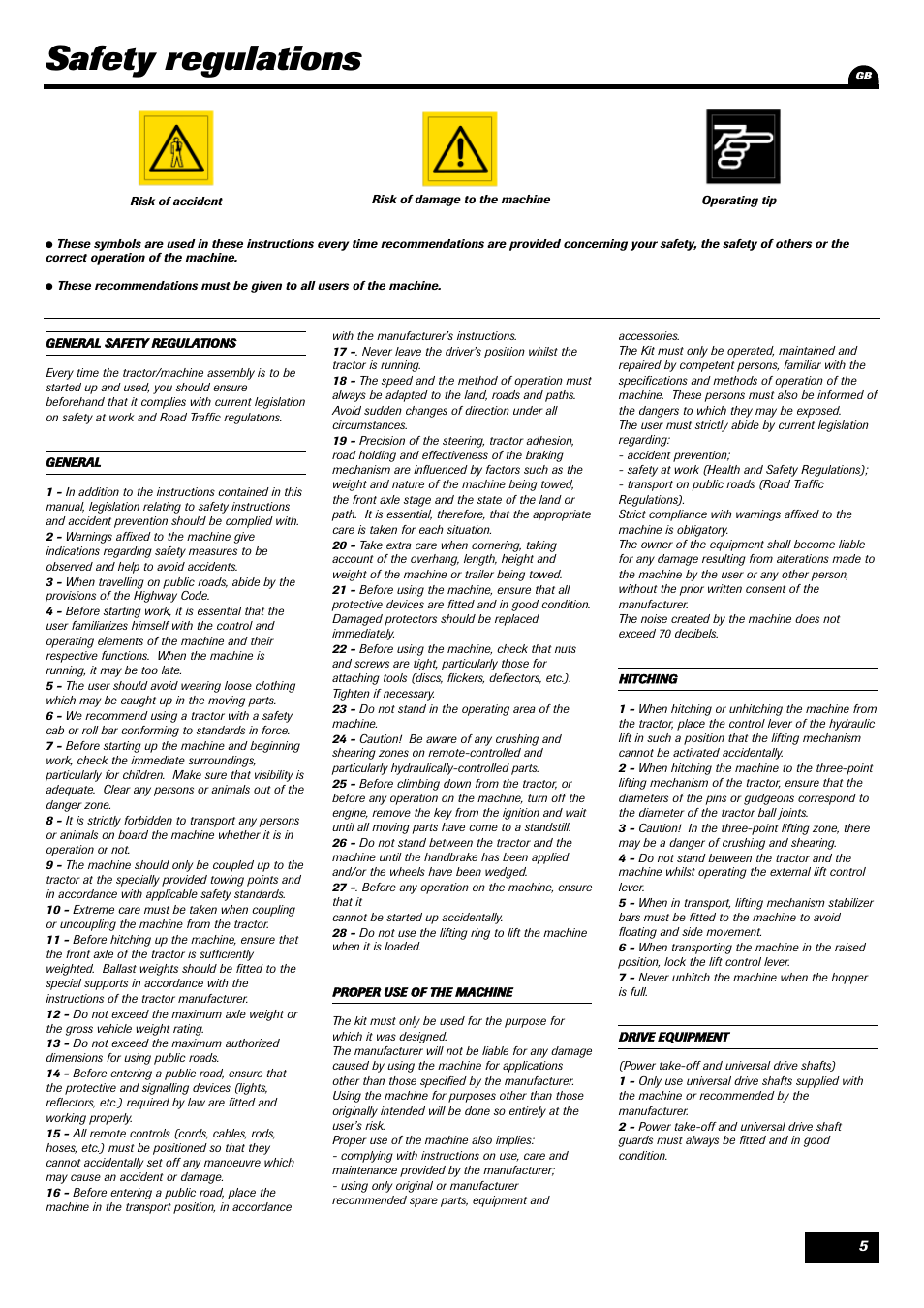 Safety regulations | Sulky Kit Tramline SE User Manual | Page 7 / 77