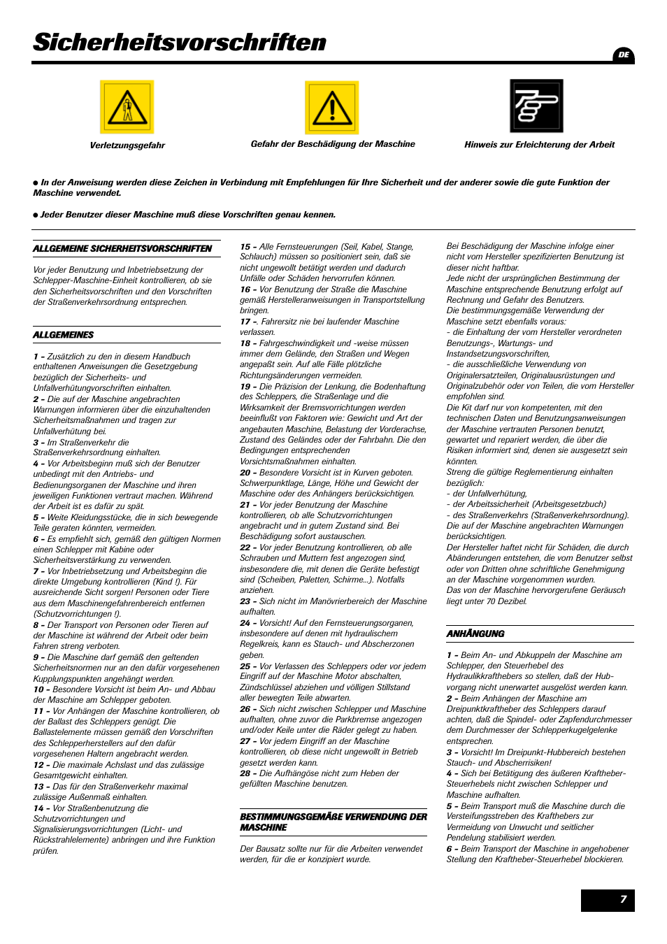 Sicherheitsvorschriften | Sulky Kit Tramline SE User Manual | Page 9 / 77