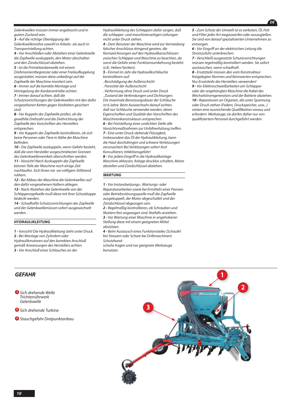 Gefahr | Sulky Kronos User Manual | Page 10 / 67