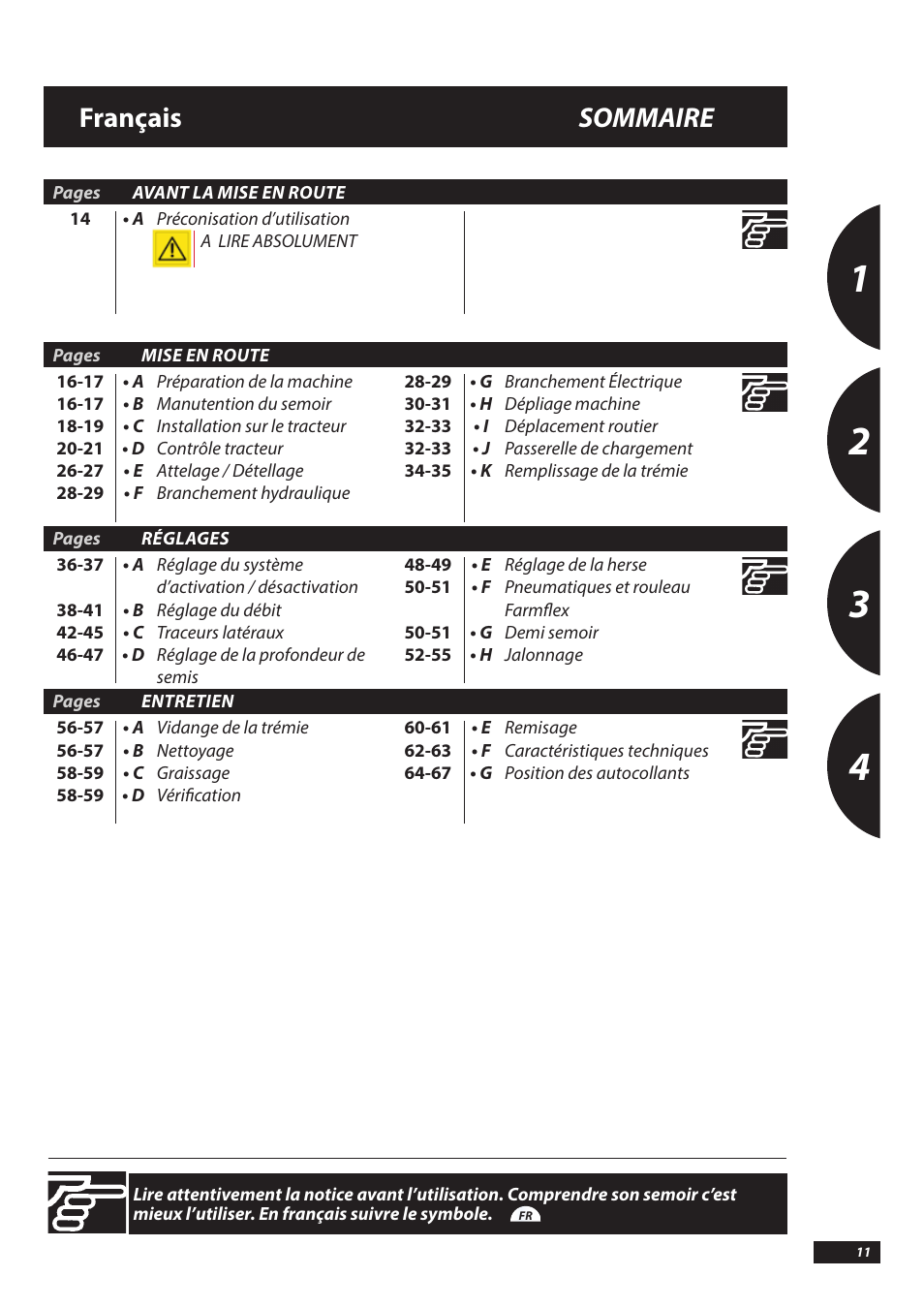 Français sommaire | Sulky Kronos User Manual | Page 11 / 67