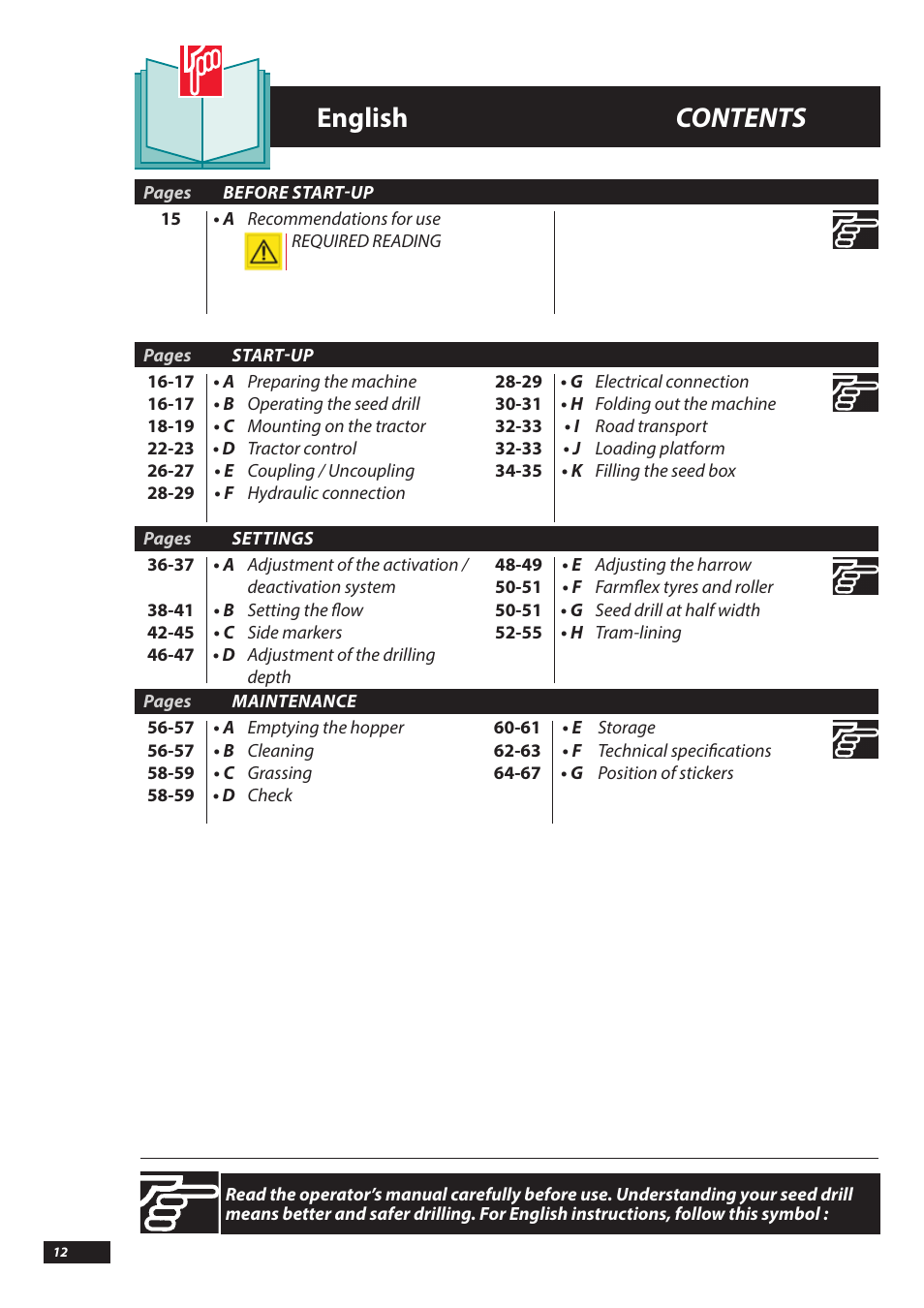 English contents | Sulky Kronos User Manual | Page 12 / 67
