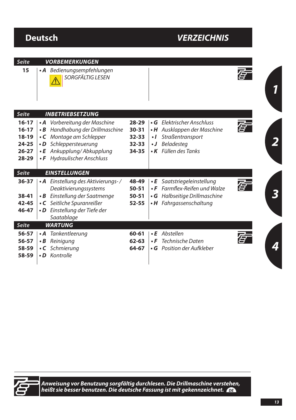 Deutsch verzeichnis | Sulky Kronos User Manual | Page 13 / 67