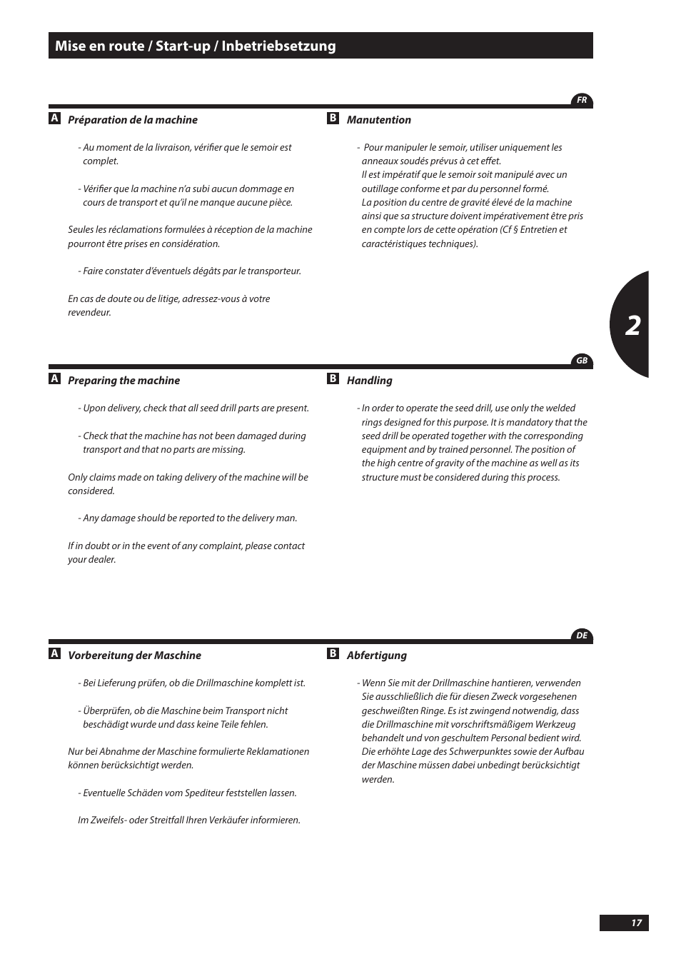 Mise en route / start-up / inbetriebsetzung | Sulky Kronos User Manual | Page 17 / 67