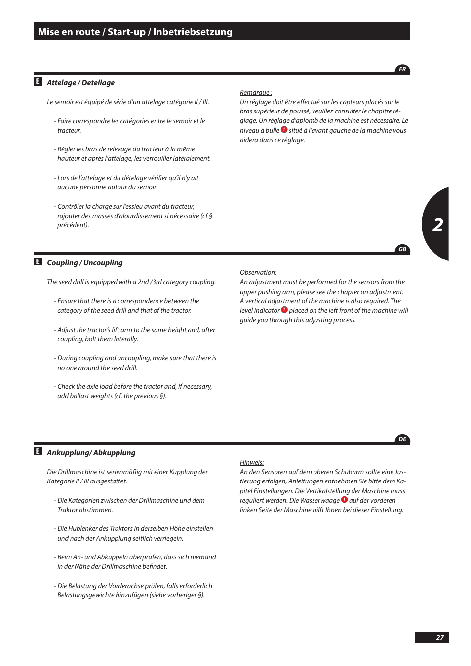 Mise en route / start-up / inbetriebsetzung | Sulky Kronos User Manual | Page 27 / 67