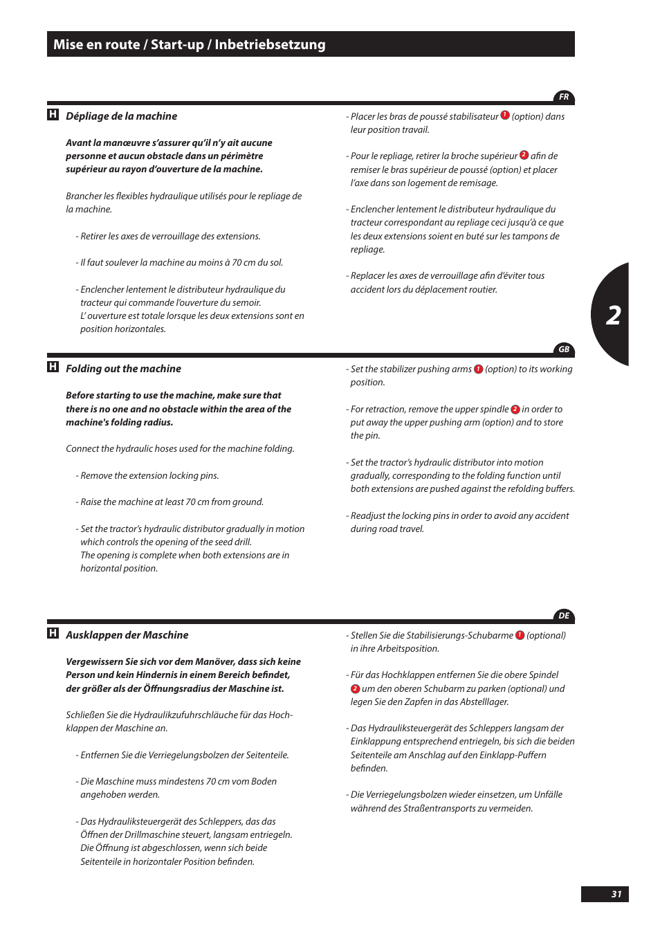 Mise en route / start-up / inbetriebsetzung | Sulky Kronos User Manual | Page 31 / 67