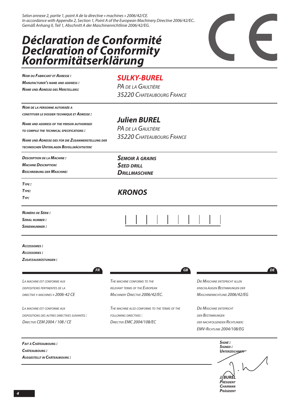 Sulky-burel, Julien burel, Kronos | Sulky Kronos User Manual | Page 4 / 67