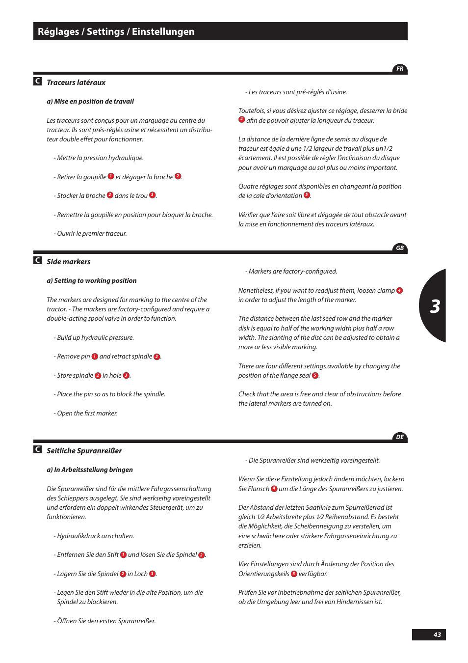Réglages / settings / einstellungen | Sulky Kronos User Manual | Page 43 / 67