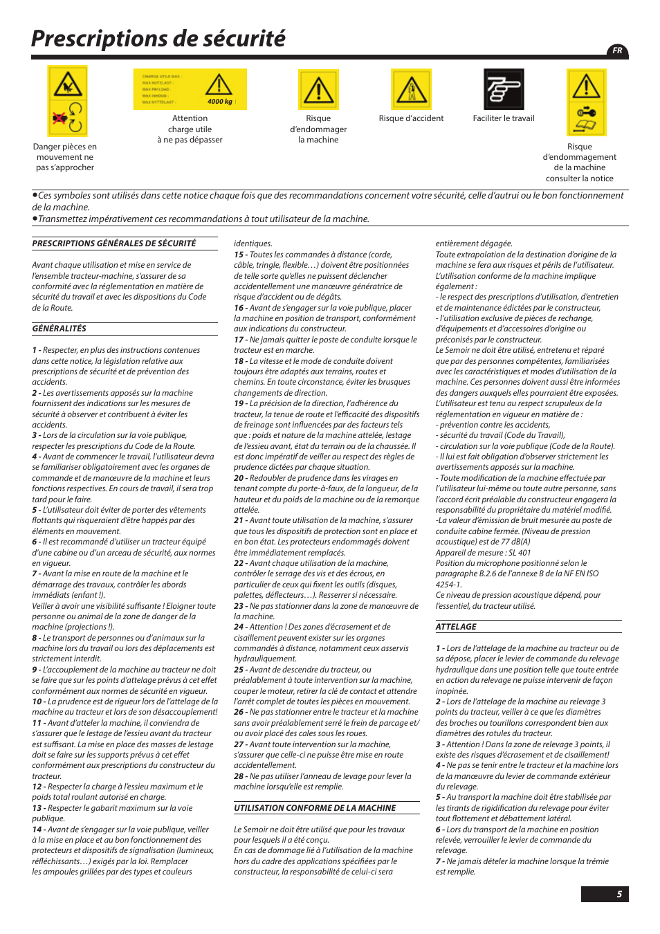 Prescriptions de sécurité | Sulky Kronos User Manual | Page 5 / 67