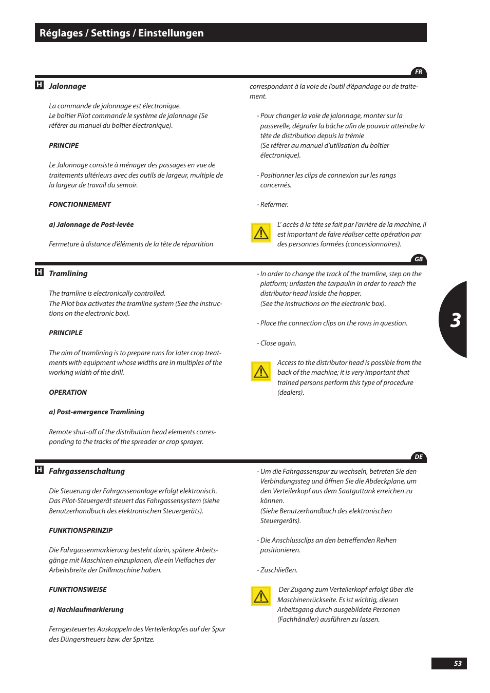 Réglages / settings / einstellungen | Sulky Kronos User Manual | Page 53 / 67