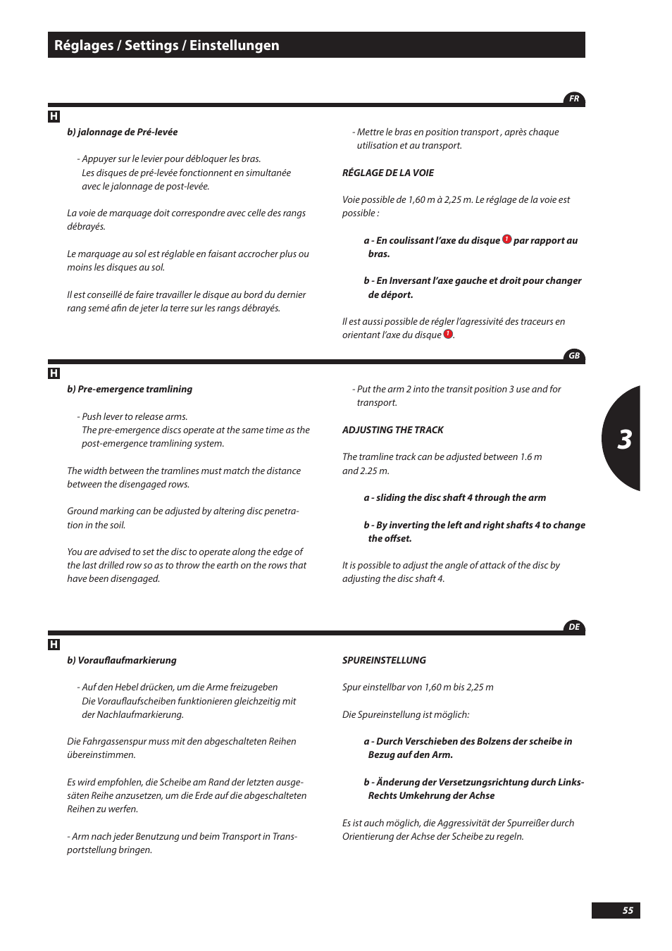 Réglages / settings / einstellungen | Sulky Kronos User Manual | Page 55 / 67