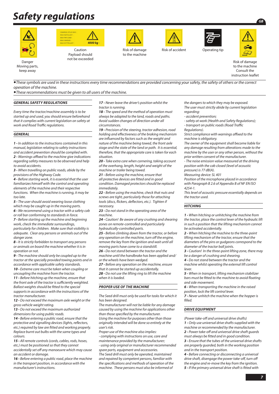 Safety regulations | Sulky Kronos User Manual | Page 7 / 67