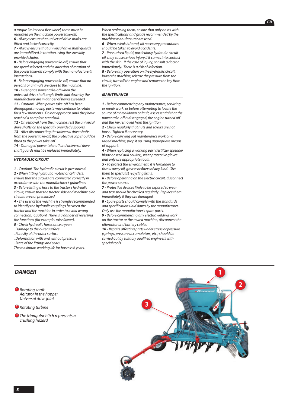 Danger | Sulky Kronos User Manual | Page 8 / 67