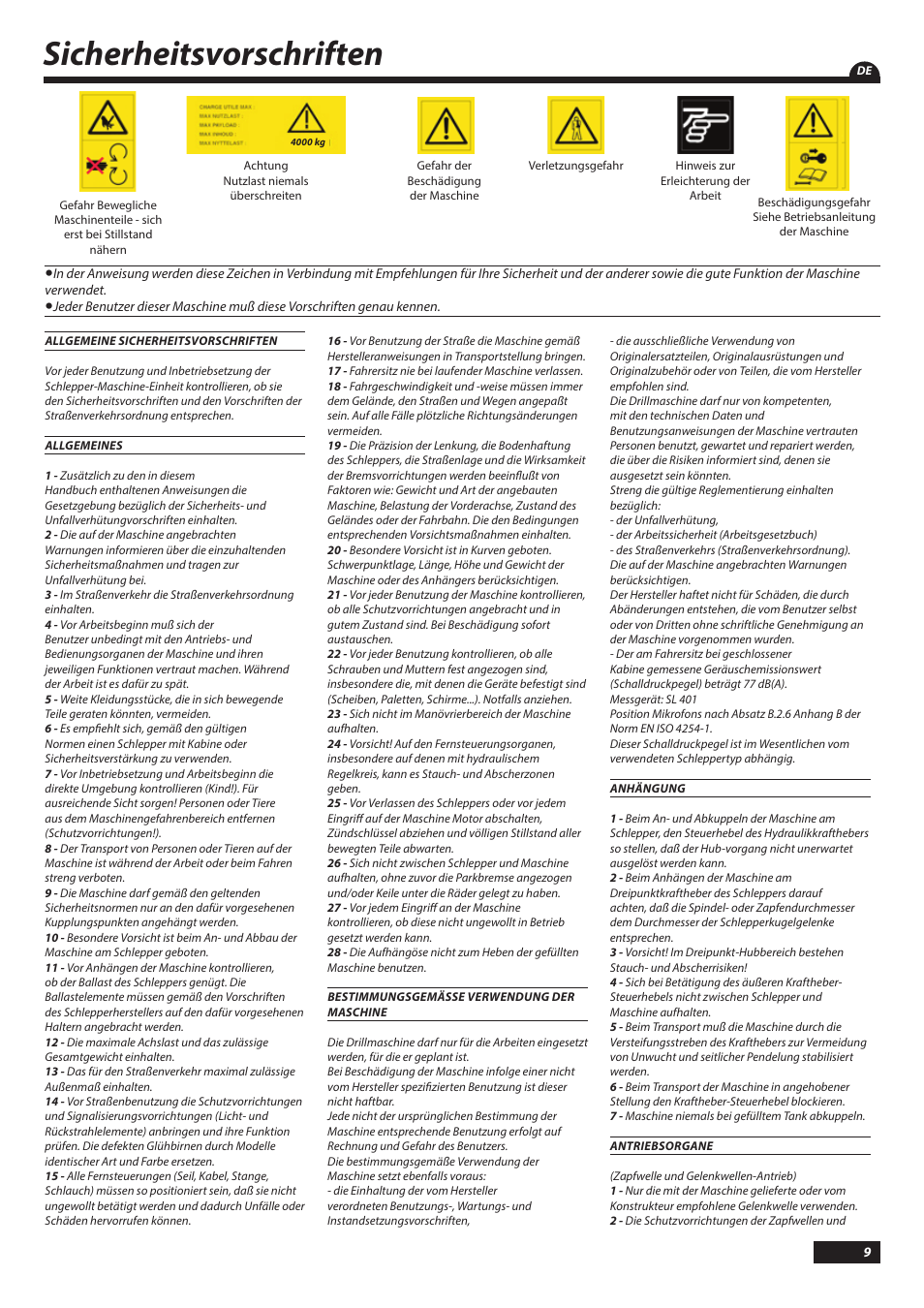 Sicherheitsvorschriften | Sulky Kronos User Manual | Page 9 / 67