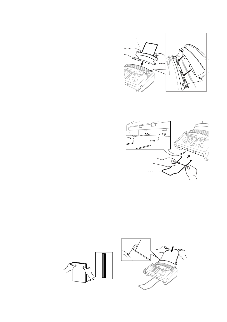 Attach the paper tray, Attach the output paper support, Loading the paper | Brother 580MC User Manual | Page 23 / 115