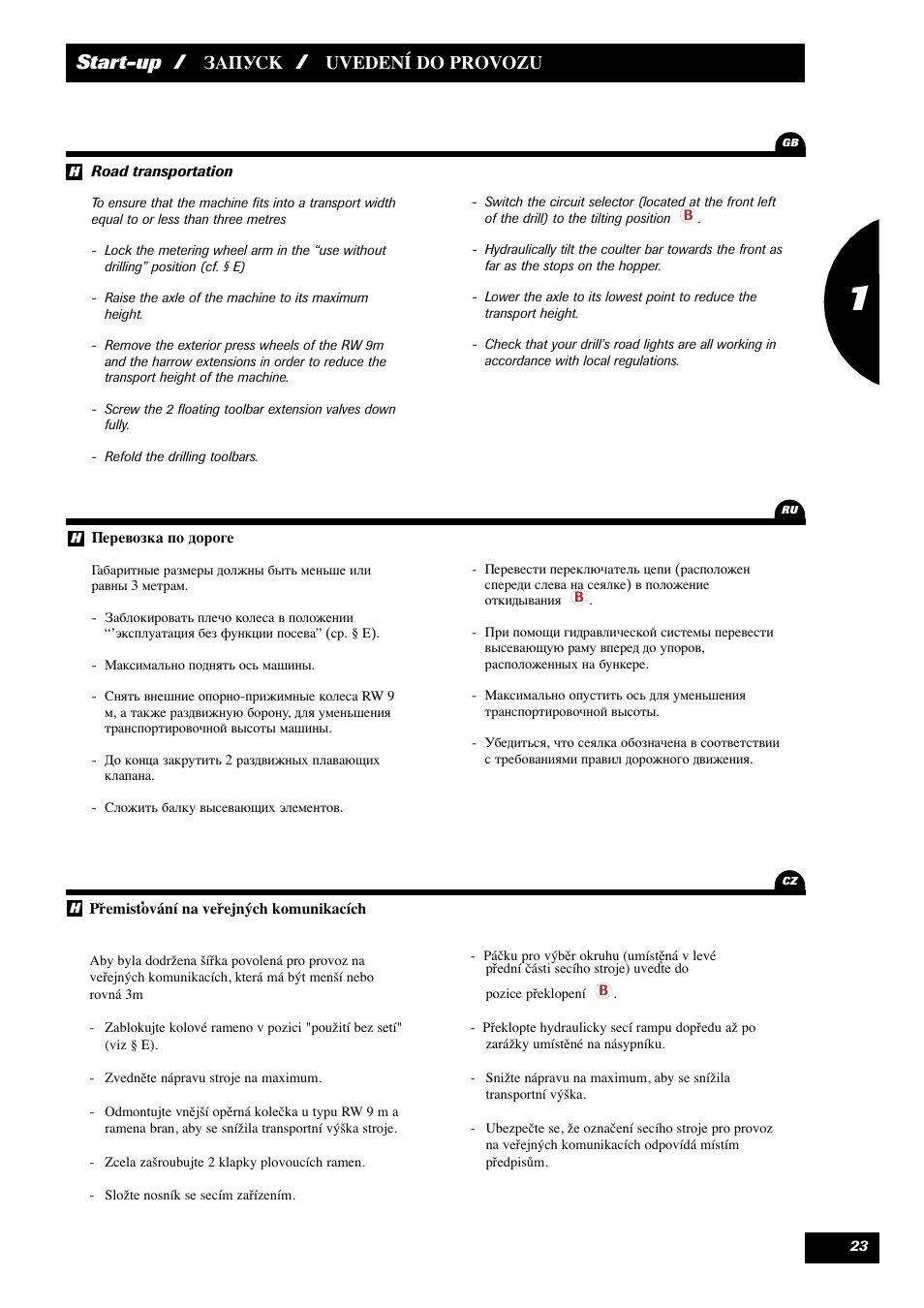 Start-up, Uvedení do provozu | Sulky Maxidrill RW User Manual | Page 25 / 81