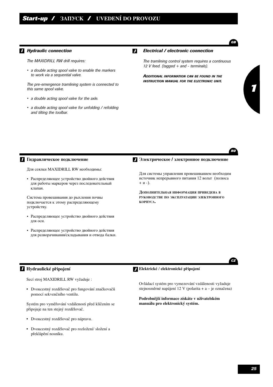 Start-up, Uvedení do provozu | Sulky Maxidrill RW User Manual | Page 27 / 81