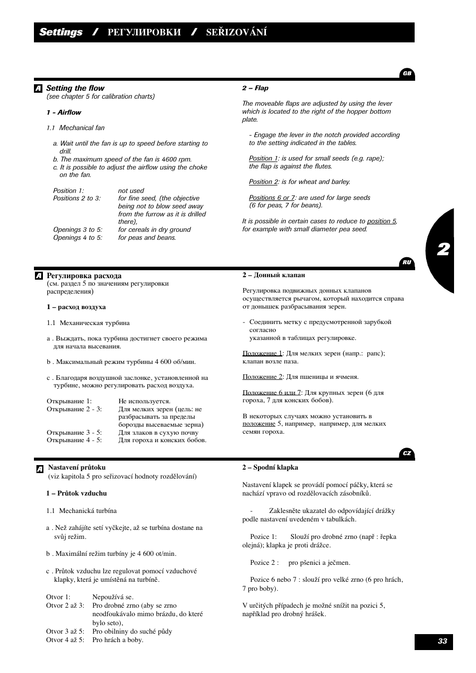 Settings, Seřizování | Sulky Maxidrill RW User Manual | Page 35 / 81