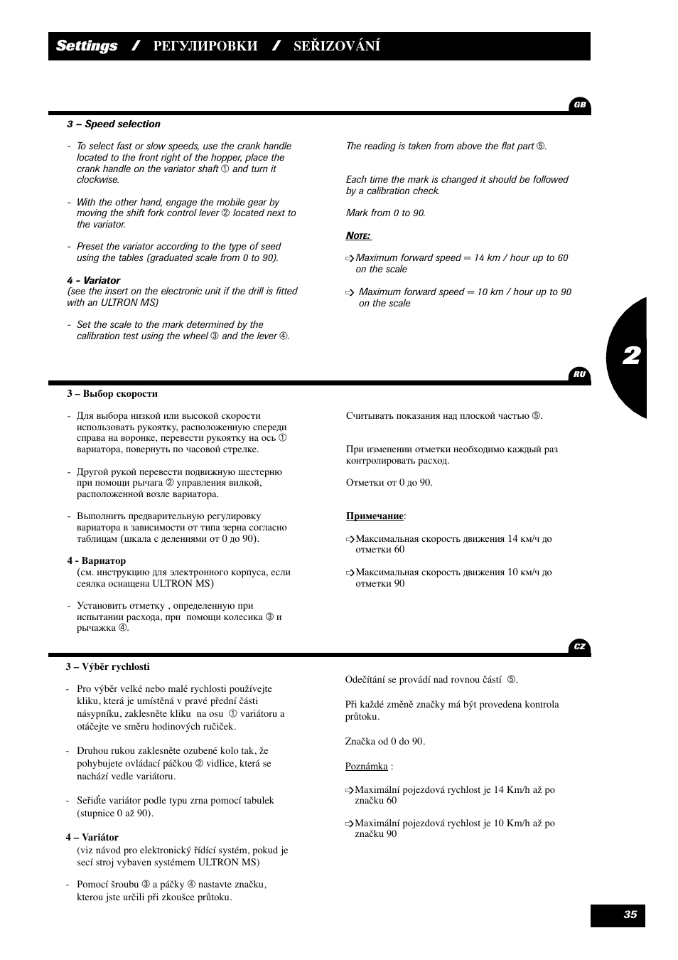 Settings, Seřizování | Sulky Maxidrill RW User Manual | Page 37 / 81