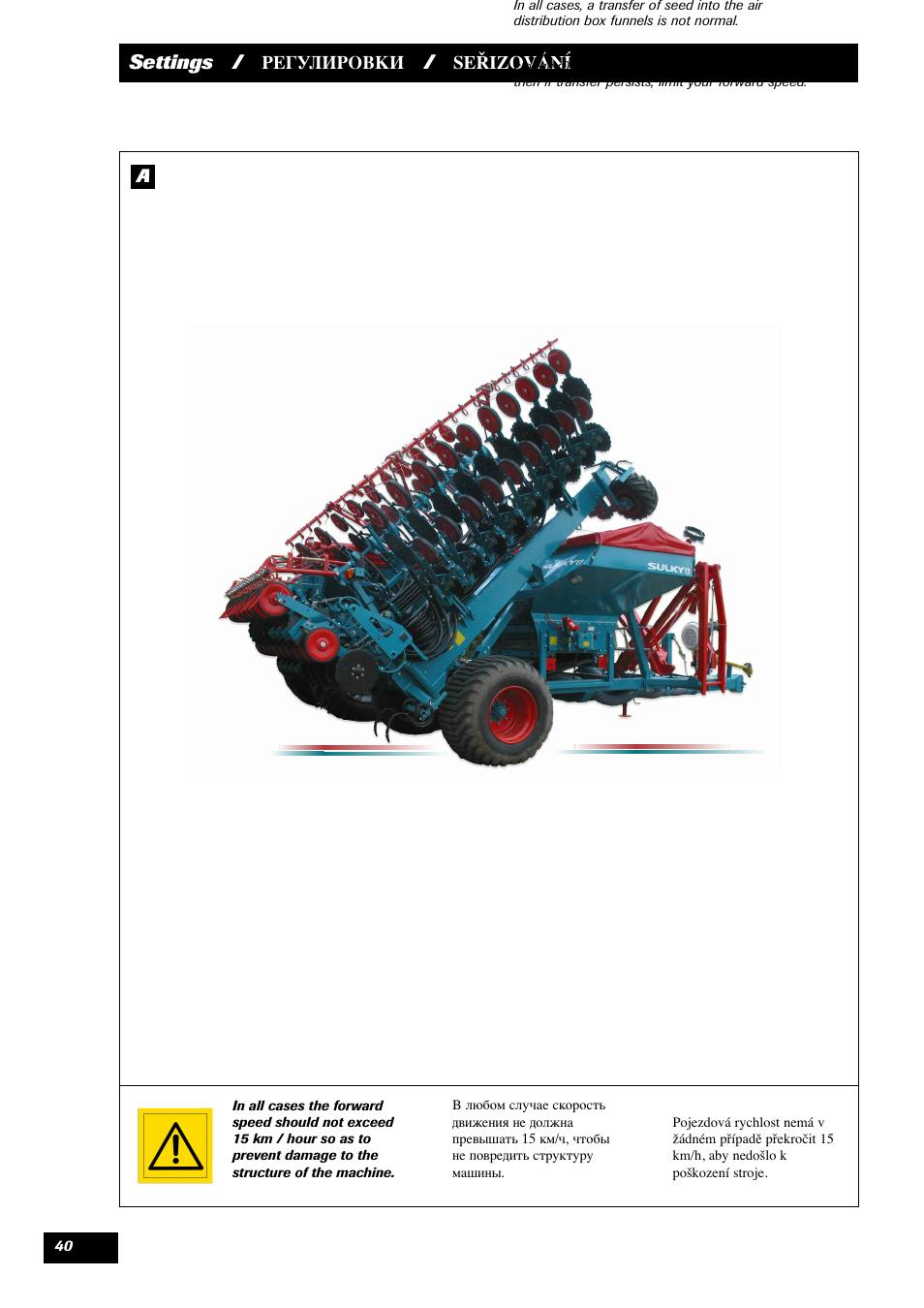 Settings, Seřizování a | Sulky Maxidrill RW User Manual | Page 42 / 81