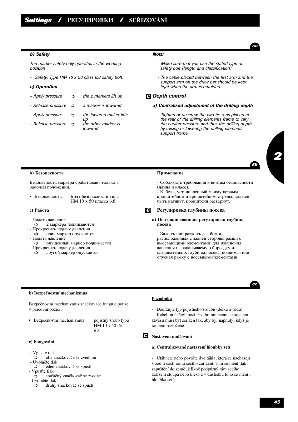 Settings, Seřizování | Sulky Maxidrill RW User Manual | Page 47 / 81