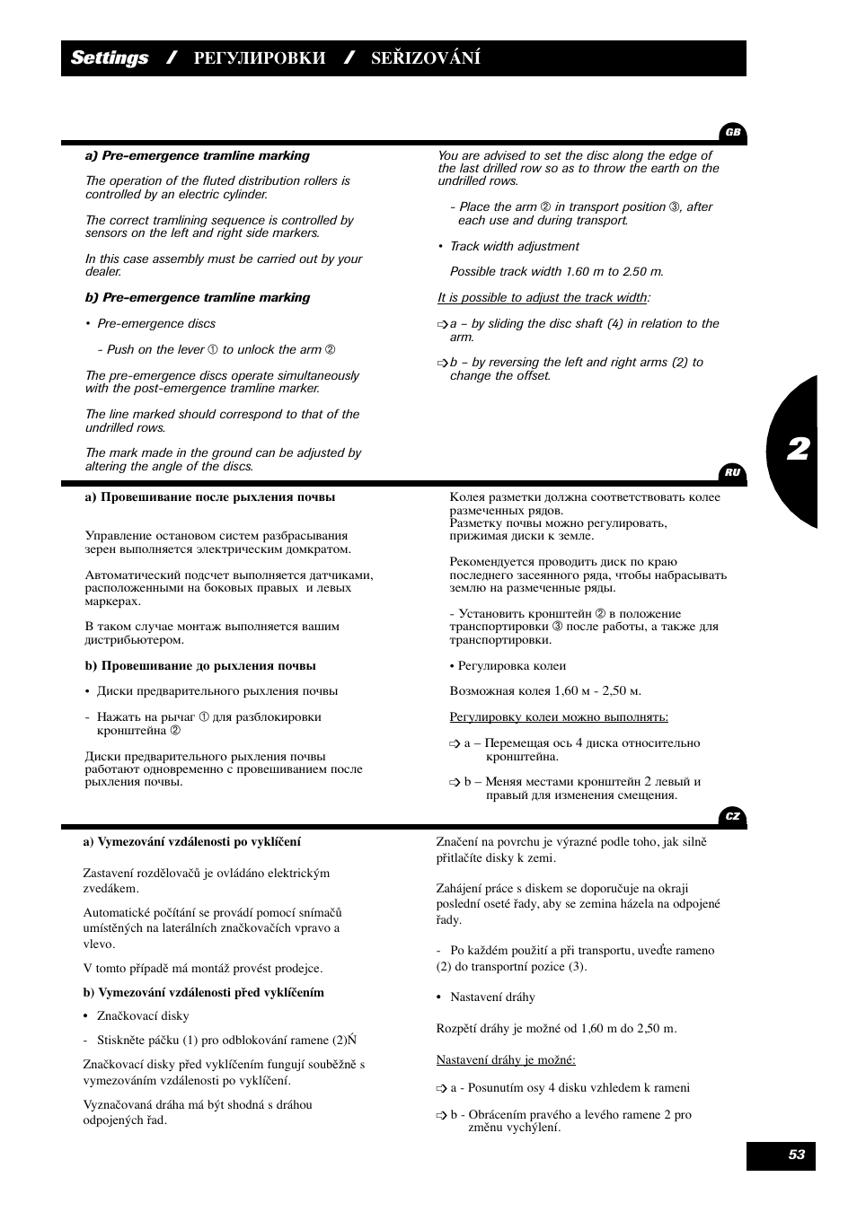 Settings, Seřizování | Sulky Maxidrill RW User Manual | Page 55 / 81