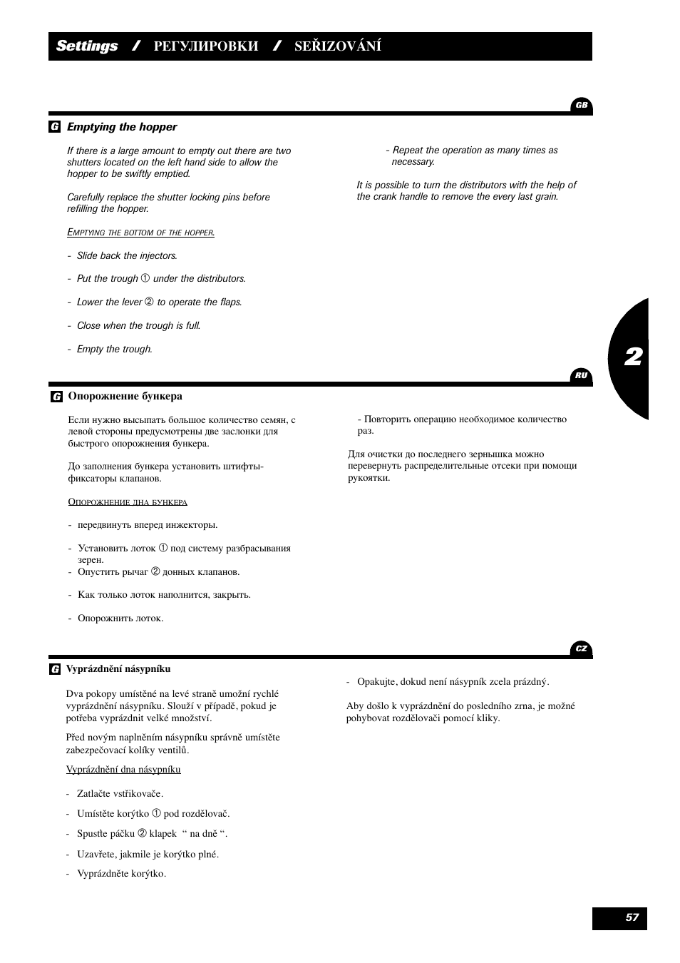 Settings, Seřizování | Sulky Maxidrill RW User Manual | Page 59 / 81