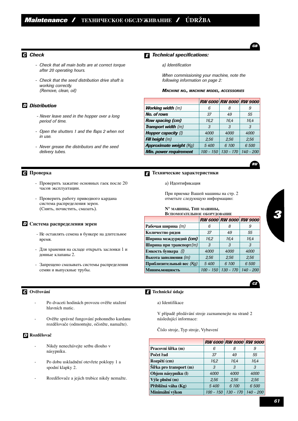 Maintenance, Údržba | Sulky Maxidrill RW User Manual | Page 63 / 81