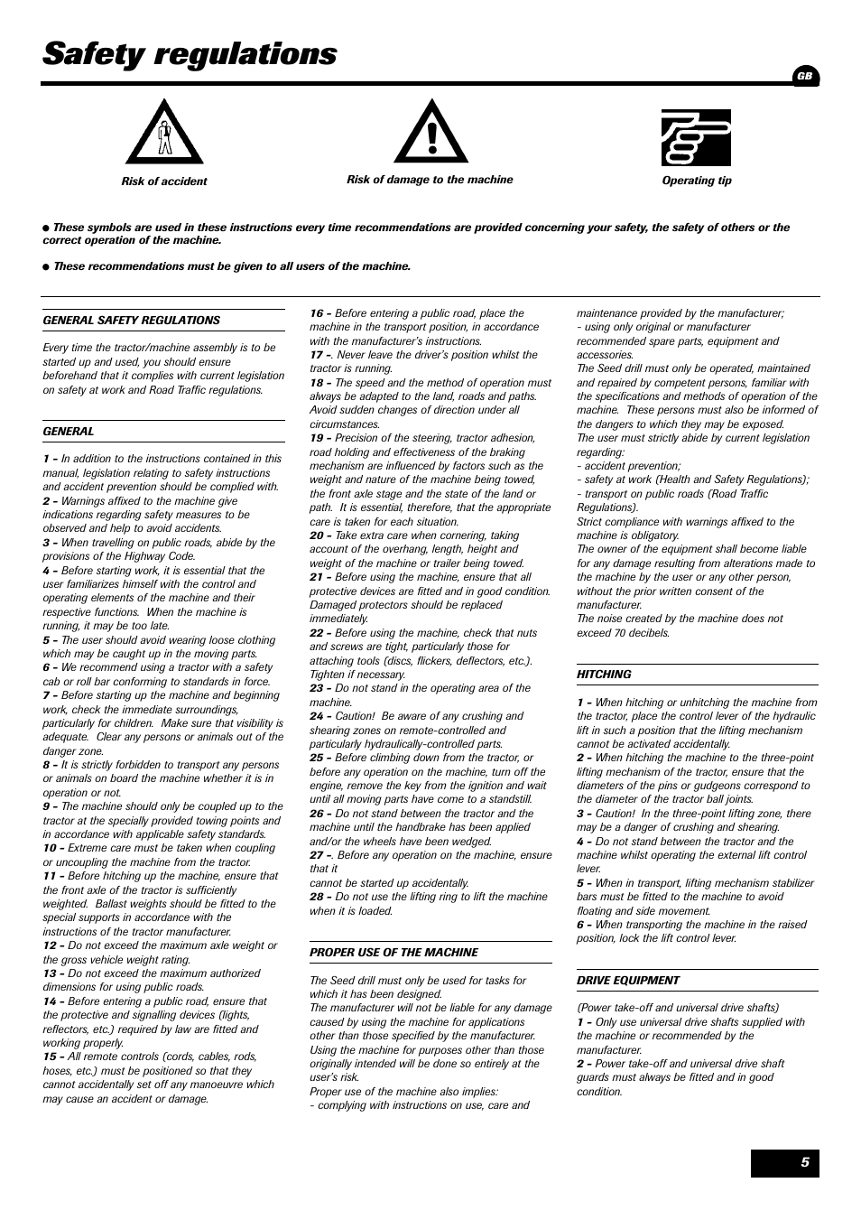 Safety regulations | Sulky Unidrill série 100 User Manual | Page 6 / 79