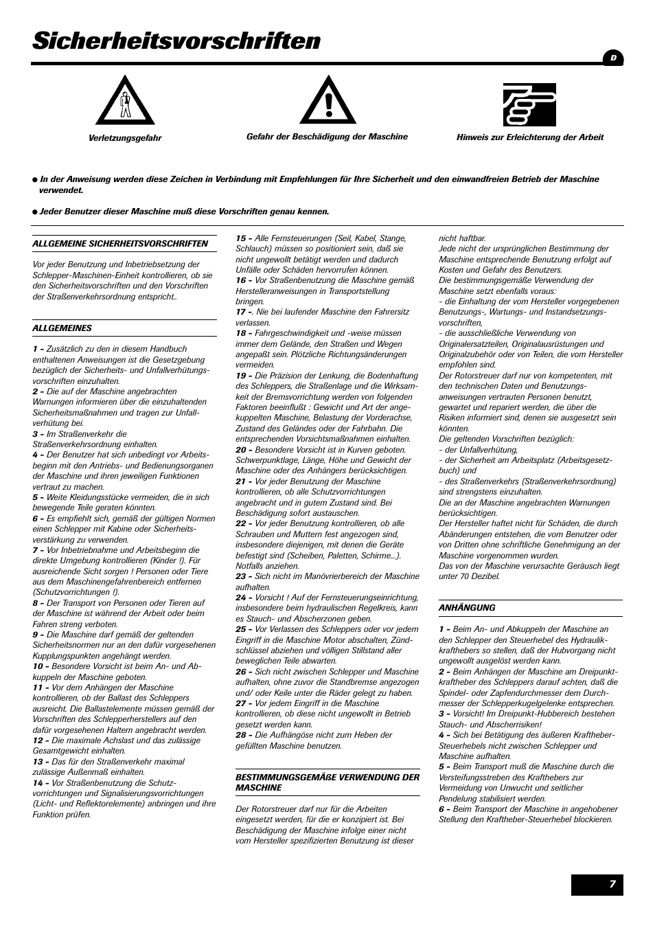 Sicherheitsvorschriften | Sulky Unidrill série 100 User Manual | Page 8 / 79