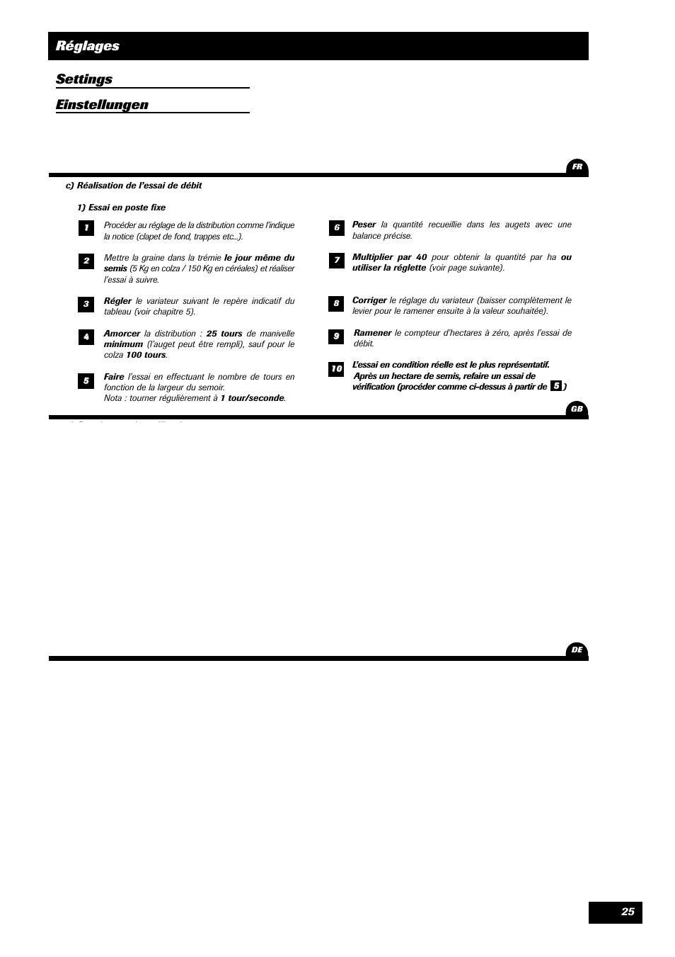 Réglages settings einstellungen | Sulky Unidrill C3000T User Manual | Page 26 / 94