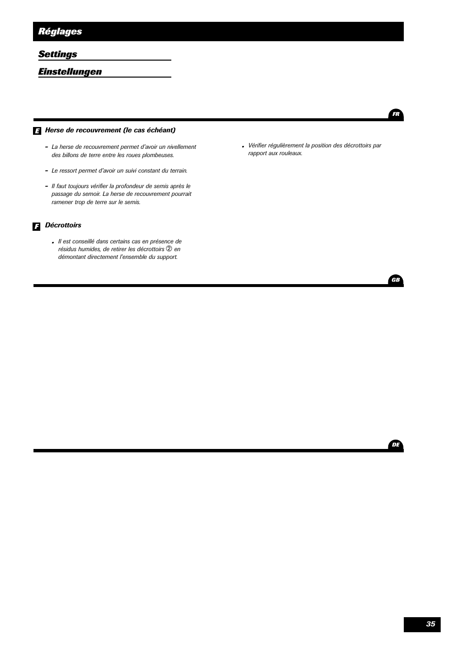 Réglages settings einstellungen | Sulky Unidrill C3000T User Manual | Page 36 / 94