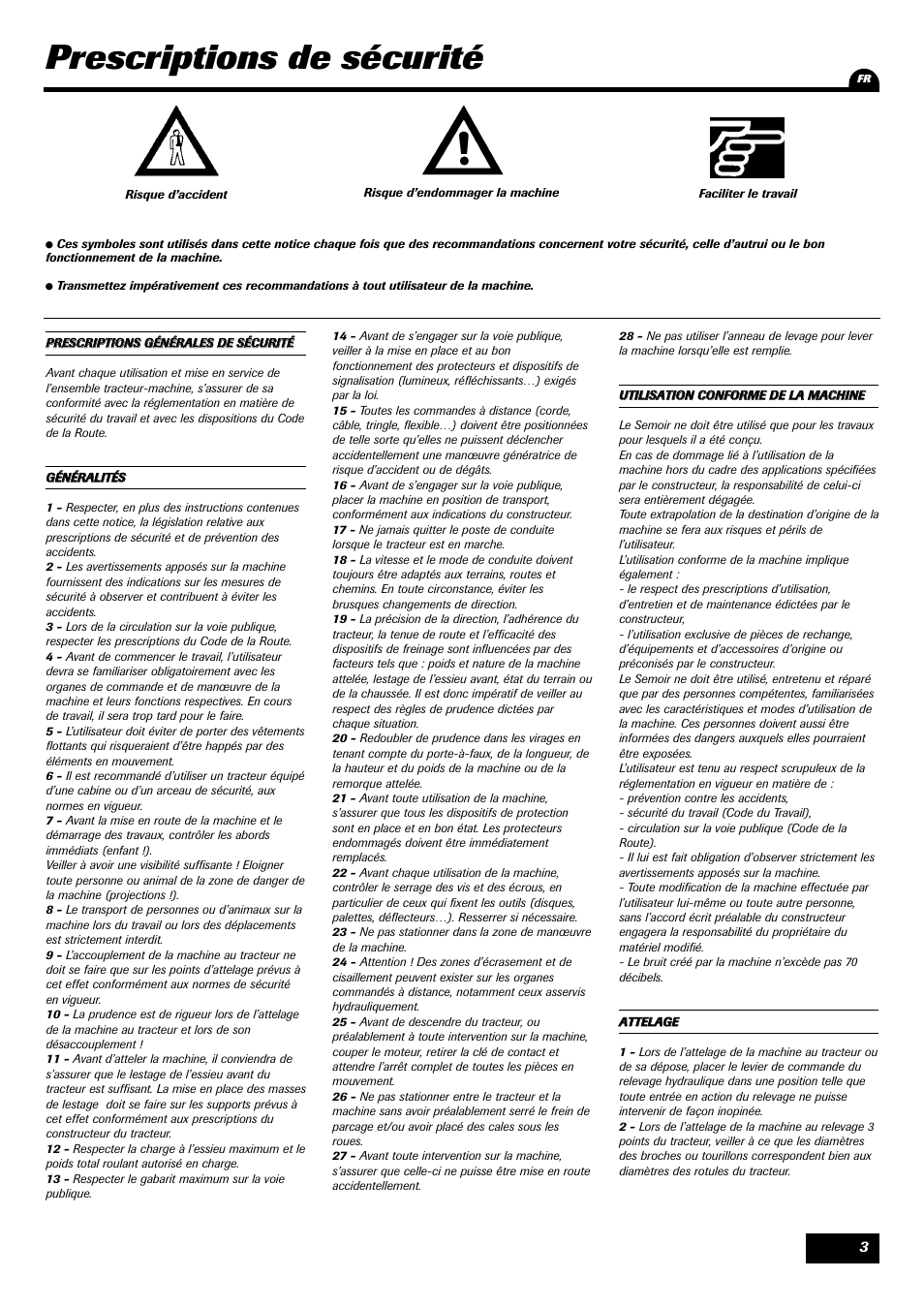 Prescriptions de sécurité | Sulky Unidrill C3000T User Manual | Page 4 / 94