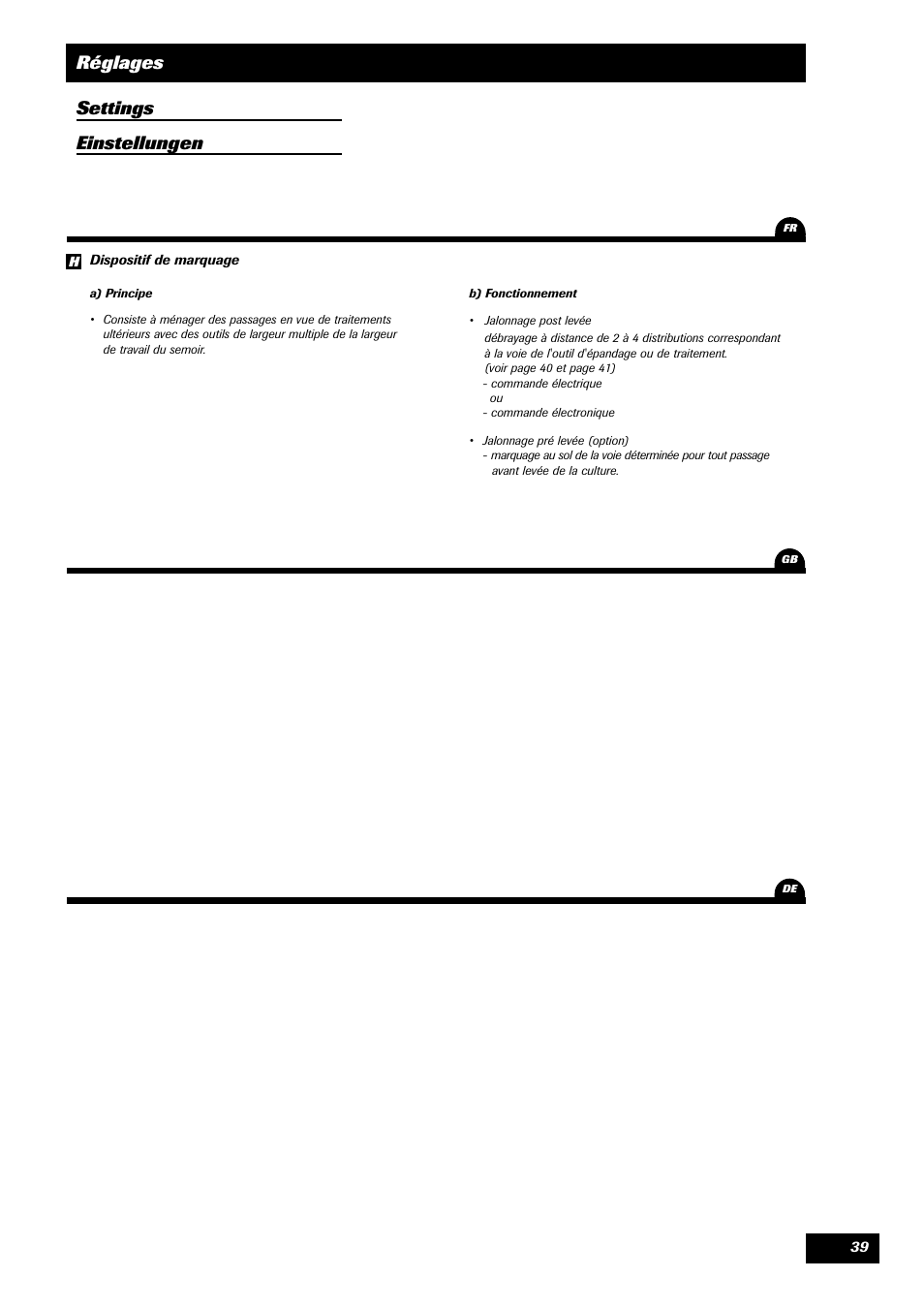 Réglages settings einstellungen | Sulky Unidrill C3000T User Manual | Page 40 / 94