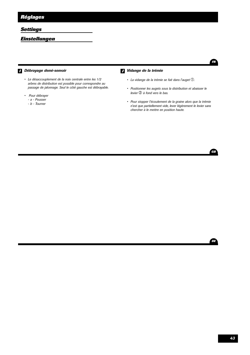 Réglages settings einstellungen | Sulky Unidrill C3000T User Manual | Page 44 / 94